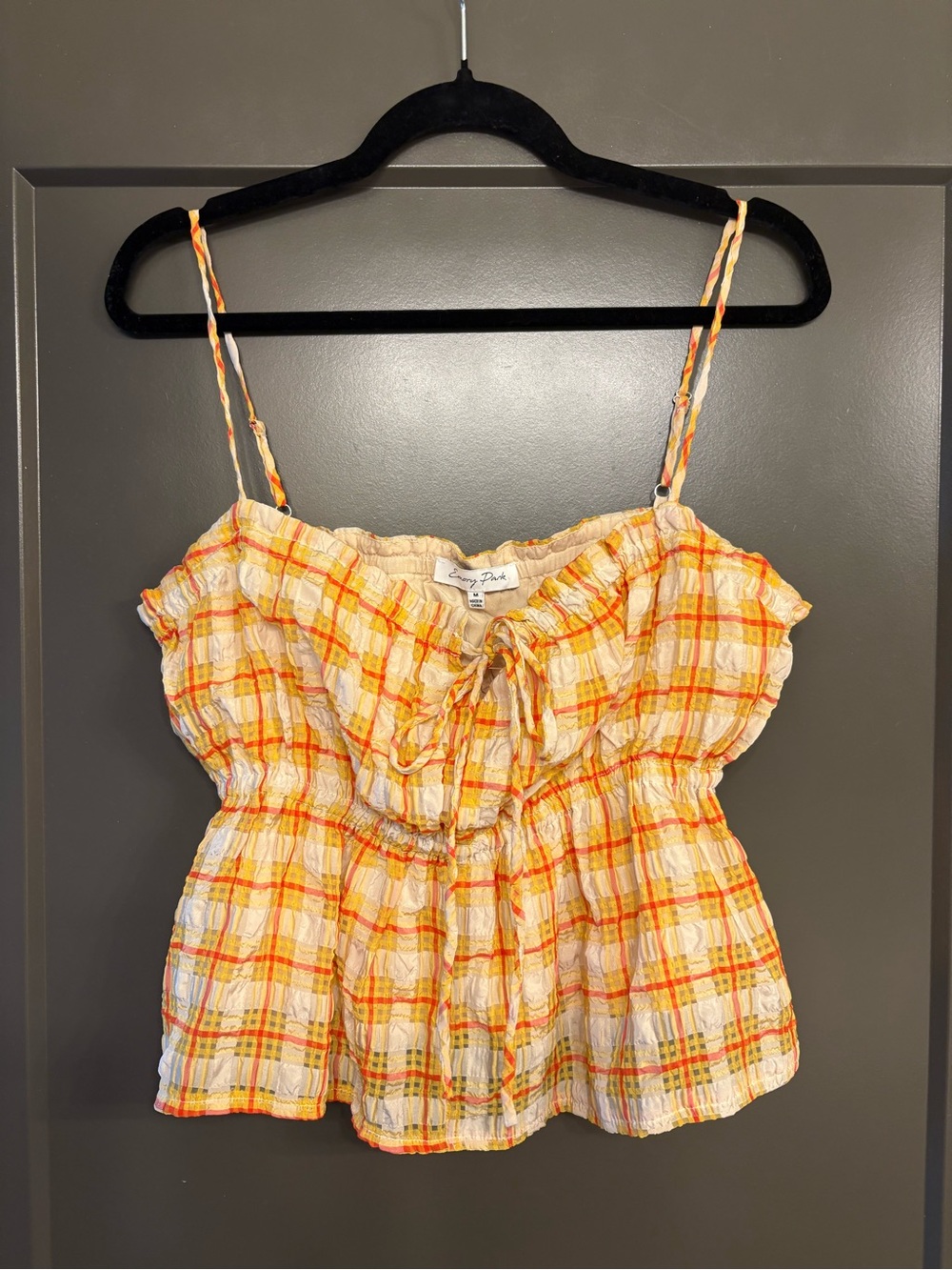 Sunny Plaid Smocked Tank Top - Orange & Yellow